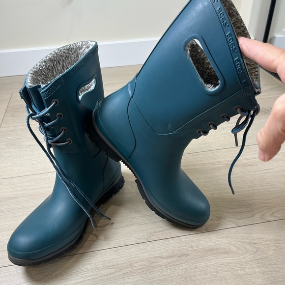 BOGS Amanda Rain Boots With Plush Lining Waterproof Women 9 LaceUp Turquoise - Picture 12 of 13